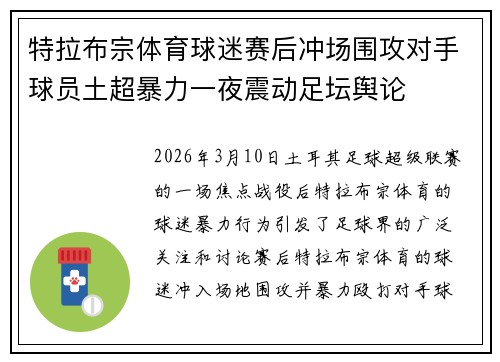 特拉布宗体育球迷赛后冲场围攻对手球员土超暴力一夜震动足坛舆论